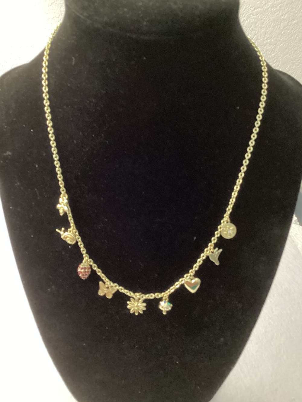 Aqua Gold Charm Necklace with Multicolor Accents